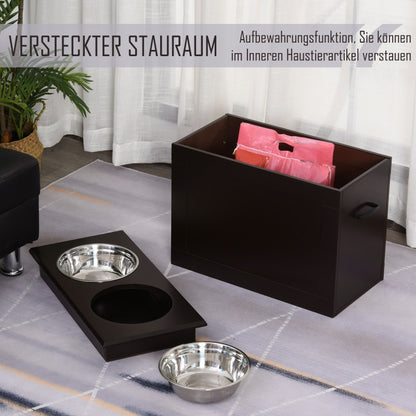 Hondenvoerbak – Voerstation – Voerbakken – Voer- & Drinkbak – Voederstandaard – Roestvrijstalen Kommen – Inklapbaar MDF Frame – Espresso Kleur – Groot Formaat