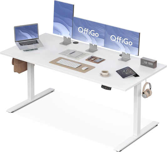 OffiGo Height Adjustable Desk, 180cm Electric Desk, Ergonomic Desk with Memory Function, Height Adjustable Gaming Desk, Modern Computer Desk for Home, White - QUORE