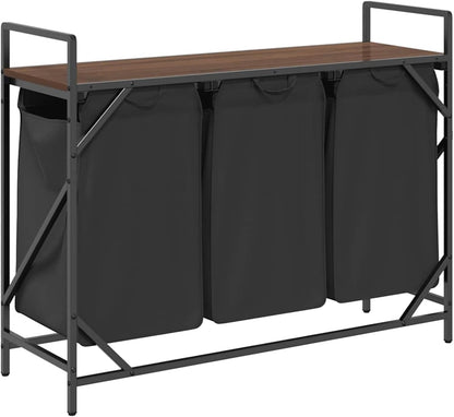 Gecheer Laundry basket 3 compartments with shelf brown oak look, laundry basket laundry basket laundry basket for baby clothes bedding shoes 859064 - QUORE