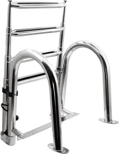 KAOLALI Ponton Bootladder, 4 treden, opvouwbaar, roestvrij staal, marine achterinstap, telescopische ladder met brede treden, zwemdekladder met pedaal, polsen, laadcapaciteit 200 kg