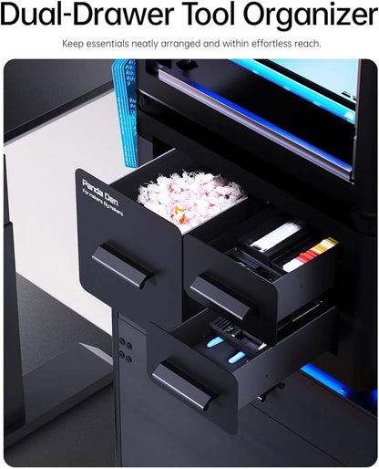 BIGTREETECH BIQU Panda De filamentafvalbak + gereedschapsorganizer met twee schuifladen voor bamboe labs P1P/P1S/X1C/X1E/A1/A1 Mini 3D-printer