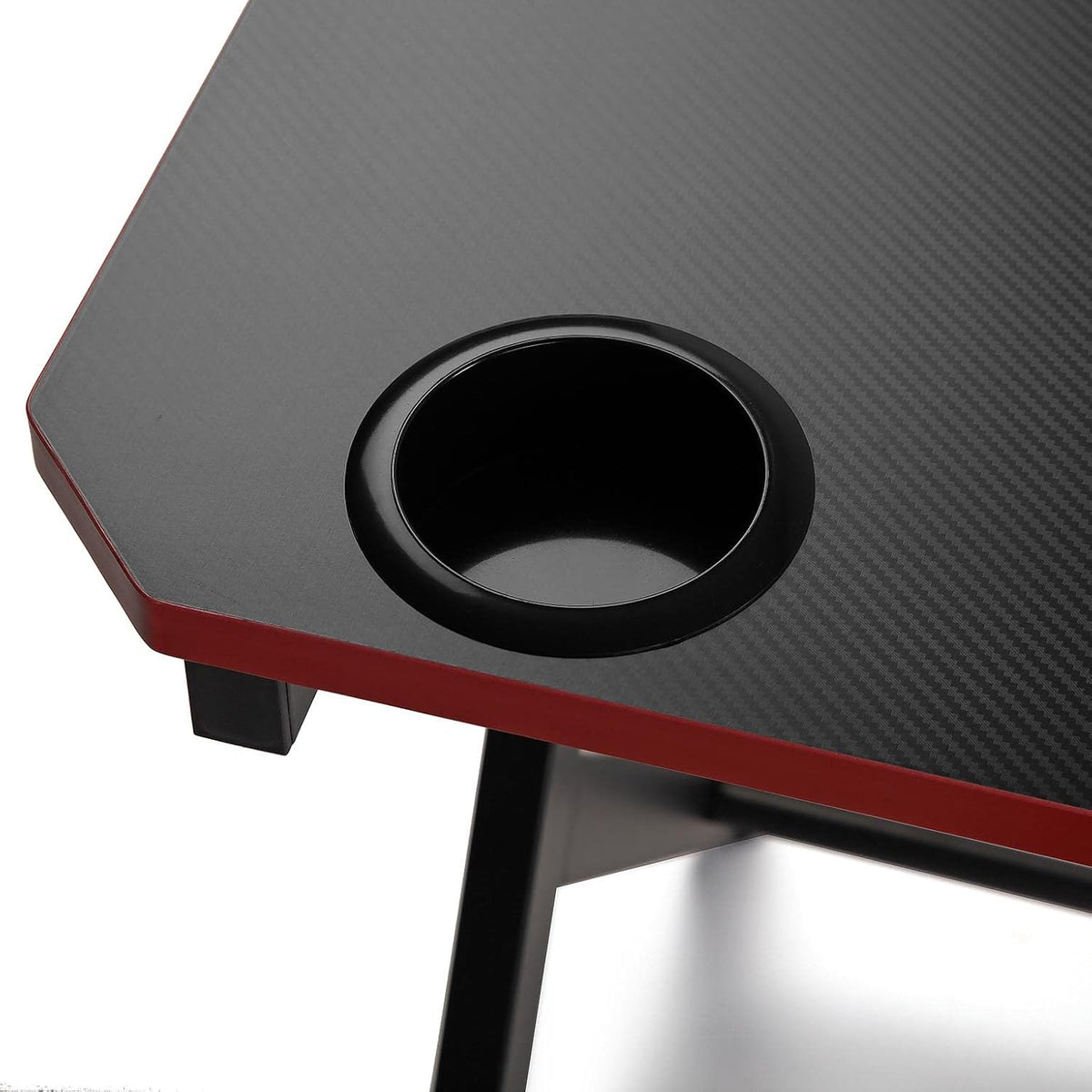 Versa Pablo Computer Bureau Tafel, Slaapkamer of Studie Tafel. Gaming tafel, Helm- en drankhouder, Afmetingen (H x B x H) 76 x 60 x 120 cm, Hout en Metaal, Kleur Zwart en rood