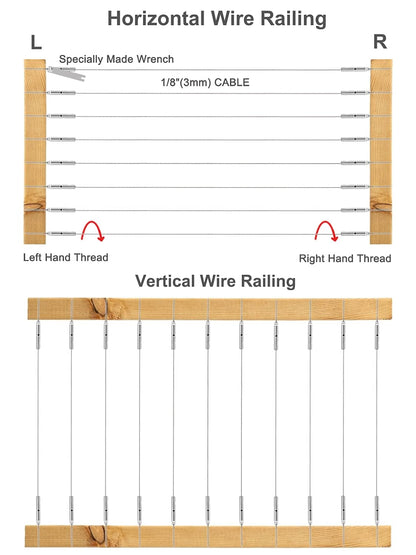 TooTaci 1/8 "kabel draad spanner zeef kits, 10 paar Swage Lag schroeven links & rechts voor kabelreling systemen, trappendek reling geschikt voor houten post horizontale verticale balusters- T316