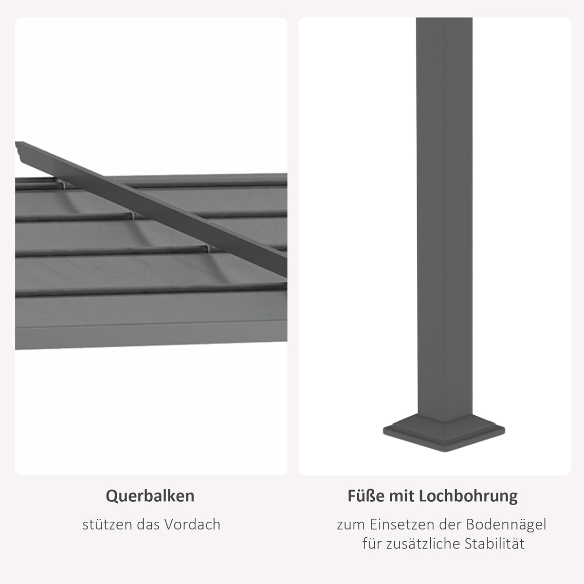 Outsunny Terrassendach Pergola approx. 4x3m Terrassendachung Garten Pavillon Aluminium, Wall-mounted, Gartenpavillon mit Verstellbares Dach, UV Schutz, Sonnenschutz für Terrasse und Garten, Dunkelgrau - QUORE