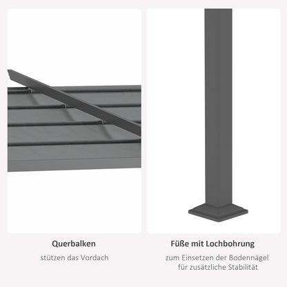 Outsunny Terrassendach Pergola approx. 4x3m Terrassendachung Garten Pavillon Aluminium, Wall-mounted, Gartenpavillon mit Verstellbares Dach, UV Schutz, Sonnenschutz für Terrasse und Garten, Dunkelgrau - QUORE