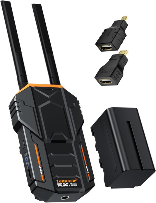 Lemorele 5G 1080P 200M HDMI Wireless Video Audio Receiver (RX) voor R00 Plus Kits alleen, ondersteunt 4 RXs tot 1 zender (TX) max. 1 4400 mAh batterij.