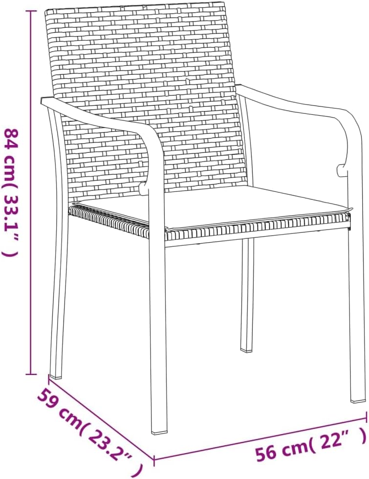 Tuinstoel met kussens van polyrotan, bruin, 2 stuks, frame van weerbestendig staal, voor terras en buiten, design met armleuningen in G-vorm en zitting - QUORE