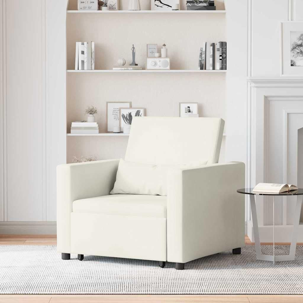 Uitschuifbare slaapbank, eenpersoons, crème, 90 x 165 x 87 cm, fluweel, Scandinavische stijl, stoel voor woonkamer, slaapkamer, werkkamer, logeerkamer - QUORE