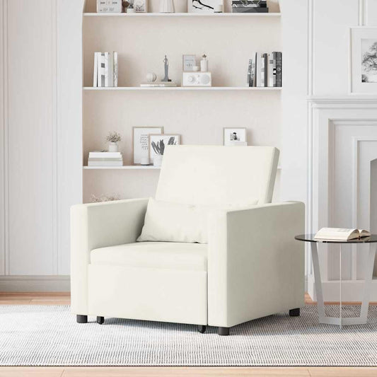Uitschuifbare slaapbank, eenpersoons, crème, 90 x 165 x 87 cm, fluweel, Scandinavische stijl, stoel voor woonkamer, slaapkamer, werkkamer, logeerkamer - QUORE