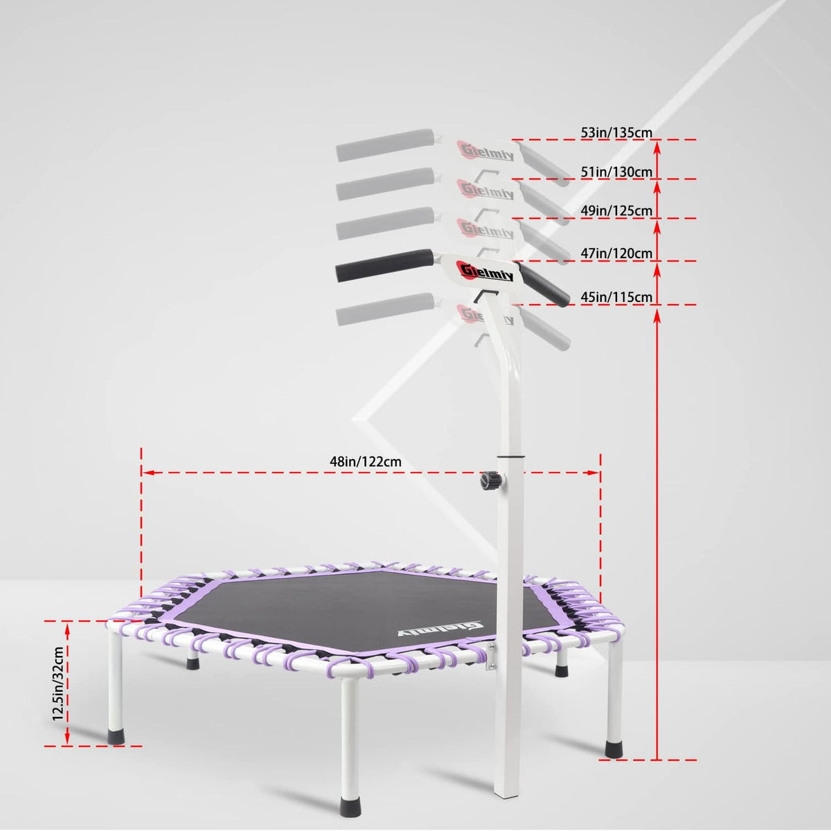 Silent Fitness Trampoline, 122 cm stille mini-trampoline, bungee, rebounder, jumping, cardio trainer, workout voor volwassenen, maximale belasting 150 kg