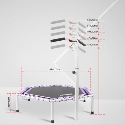 Silent Fitness Trampoline, 122 cm stille mini-trampoline, bungee, rebounder, jumping, cardio trainer, workout voor volwassenen, maximale belasting 150 kg