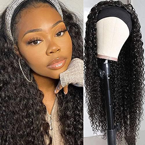 Deep Wave Headband Human Hair Wig Glueless Braziliaanse Natuur Vrouwen Haar met Pruiken Wear and Go Curly Wavy met Krullend Lang Machine Made Voor Zwarte Vrouwen Menselijk Natural Black 26 Inch