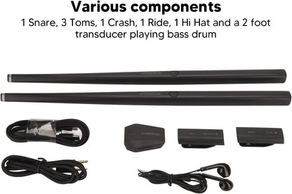 Elektronische Drumset – Virtuele Drumset, Digitale Drumkit, Luchtdrumset, Percussiemachine – Met Luchtdrumstokken En Pedalen – Stil Oefenen, Bluetooth MIDI Ondersteuning