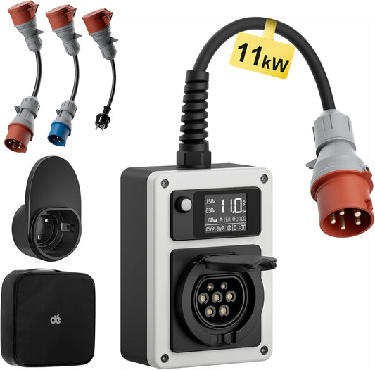 dé Mobiele Wallbox 11kW 16A EV Charger 11kW Laadstation met Travelleradapterset, CEE-stekker en Type 2 Stopcontact, RFID-kaart voor ID.4 ID.5, Model Y/3, E-Up, E-Tron, Zoe en andere EV en PHEV