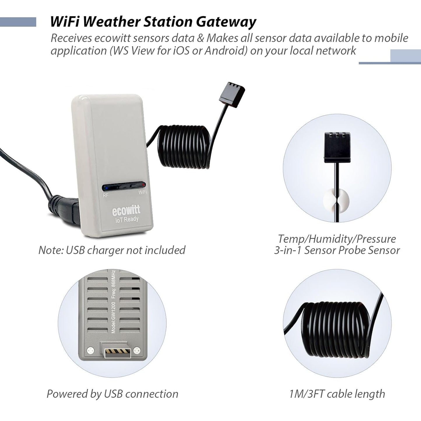 ECOWITT Draadloze Weerstations GW1201,7 in 1 Zonne-energie Home Draadloze Buiten Sensoreenheid WS69,3 in 1 Indoor Nieuwe Gateway GW1200,IOT Intelligente Aaneenschakelingscontrole