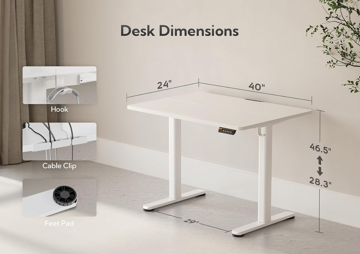 Claiks Electric Sit-Stand Desk - 100 x 61cm Height Adjustable Home Office Desk with Split Board - White Frame/White Sheet, P1.01.001 - QUORE