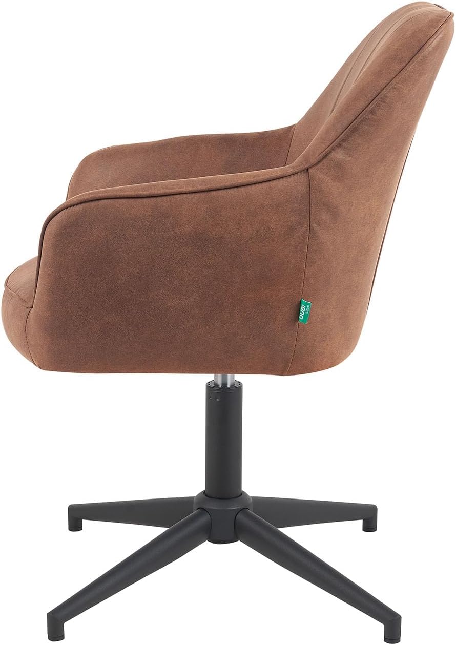 DUBI Möbel Mika-Elin Dining Room Chair, Brown, Frame 360° Rotatable, Height Adjustable, Metal Powder-Coated Matt Black - QUORE