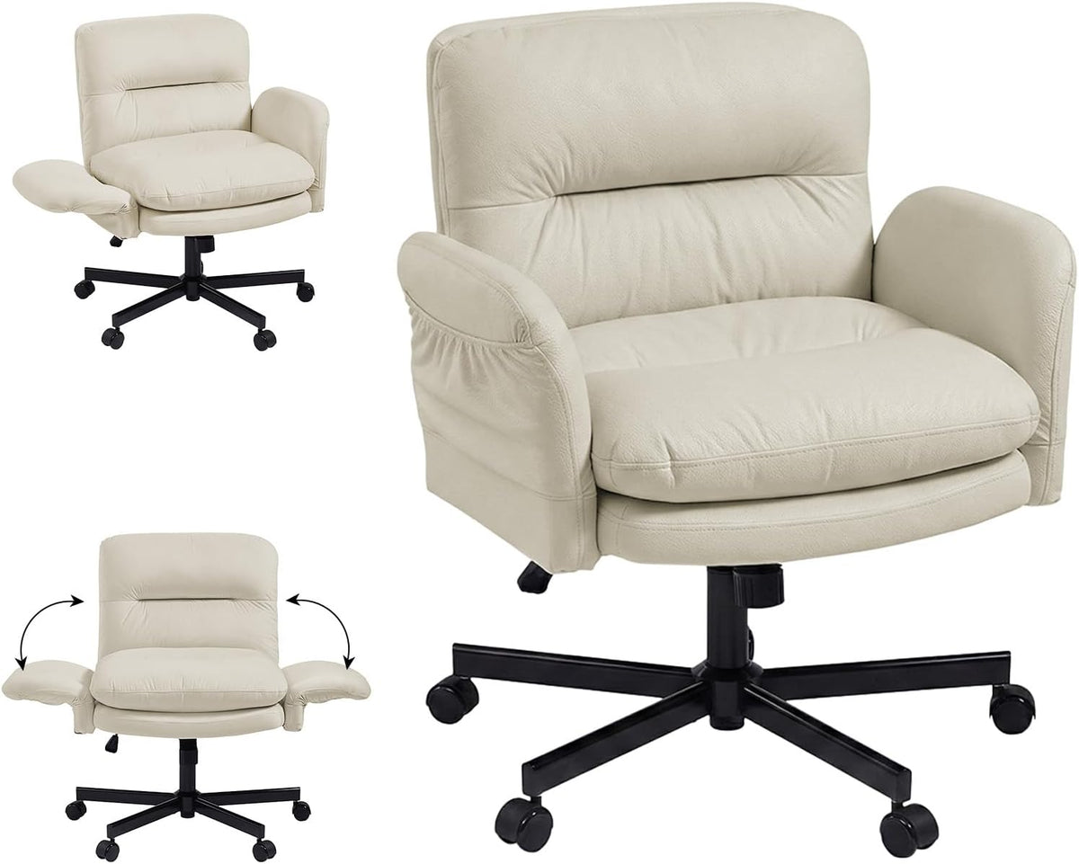 Bestier Bureaustoel met gevoerde zitting, in hoogte verstelbare armleuningen, draaistoel met wielen voor thuiskantoor, commode, make-uptafel, wit