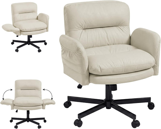 Bestier Bureaustoel met gevoerde zitting, in hoogte verstelbare armleuningen, draaistoel met wielen voor thuiskantoor, commode, make-uptafel, wit