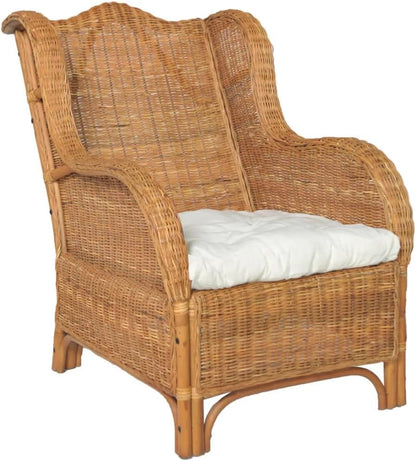 Tuinbank, woonkamermeubels, loungebank, comfortabele bank, fauteuil, stoel met kussen, lichtbruin, natuurlijk rotan en linnen, voor terras, balkon, geschikt voor binnen en buiten - QUORE