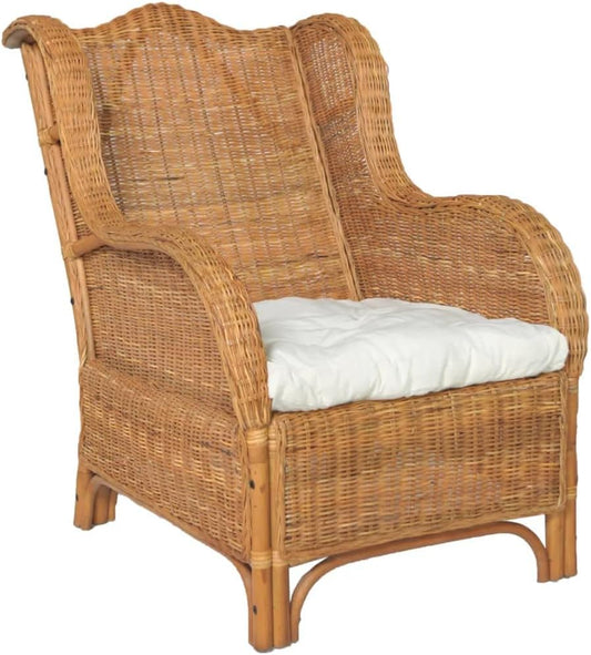 Tuinbank, woonkamermeubels, loungebank, comfortabele bank, fauteuil, stoel met kussen, lichtbruin, natuurlijk rotan en linnen, voor terras, balkon, geschikt voor binnen en buiten - QUORE