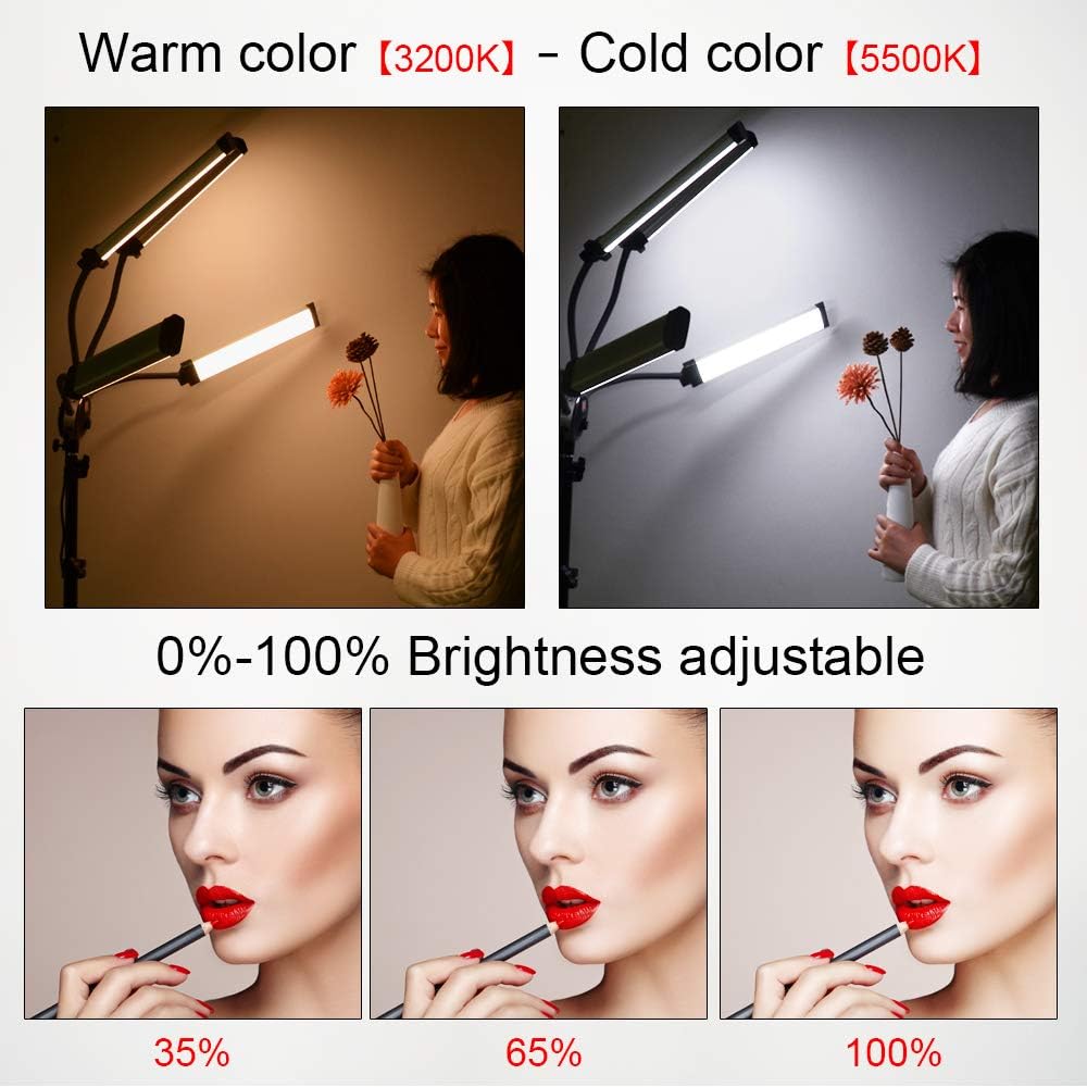 FX-800II Opvouwbare 50W 3200K-5500K LED-videostudio met vier armen, ringlamp met USB-oplaadpoort en statief van 200 cm, voor telefooncamera, YouTube, make-upvideo's