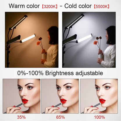 FX-800II Opvouwbare 50W 3200K-5500K LED-videostudio met vier armen, ringlamp met USB-oplaadpoort en statief van 200 cm, voor telefooncamera, YouTube, make-upvideo's