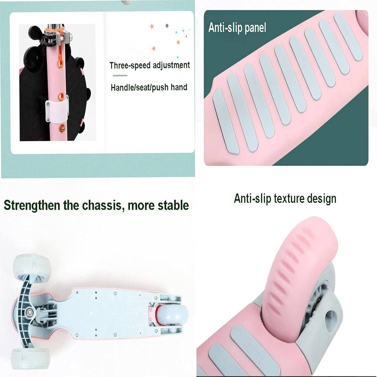 Vijf-in-one pedaal scooter voor jongens en meisjes, 3-wiel kinderen trolley, peuter scooter met drie versnellingen verstelbare hoogte,multi-colored led-verlichting wielen,Green