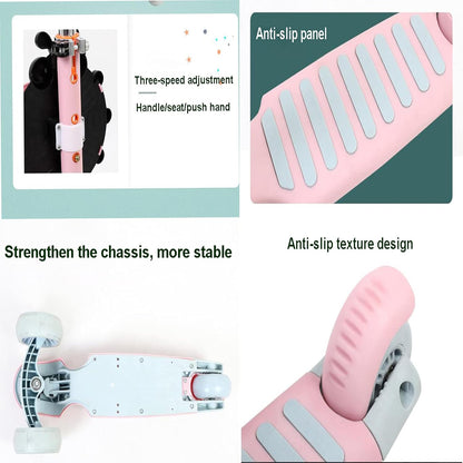 Vijf-in-one pedaal scooter voor jongens en meisjes, 3-wiel kinderen trolley, peuter scooter met drie versnellingen verstelbare hoogte,multi-colored led-verlichting wielen,Green