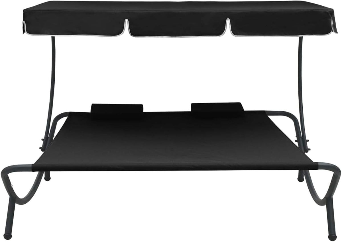 Dubbele Ligstoel – Zonnebank – Tuinbed – Lounger – Ligbed – Weerbestendig Oxford Stof – Groot Zonnedak 200x173x135 cm