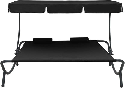 Dubbele Ligstoel – Zonnebank – Tuinbed – Lounger – Ligbed – Weerbestendig Oxford Stof – Groot Zonnedak 200x173x135 cm
