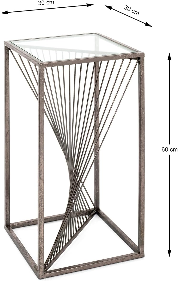 HAKU Bijzettafel brons, Metaal, veiligheidsglas 8 mm - Maat: B 30 cm x H 60 cm x D 30 cm, Stijl: Art Deco