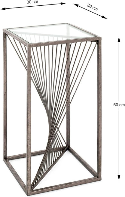 HAKU Bijzettafel brons, Metaal, veiligheidsglas 8 mm - Maat: B 30 cm x H 60 cm x D 30 cm, Stijl: Art Deco