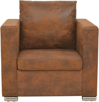 Fauteuil Bruin Suède Look – Loungestoel – Televisiestoel – Relaxstoel – Bureaustoel – Dik Gevoerde Bekleding – Stevig Houten Frame