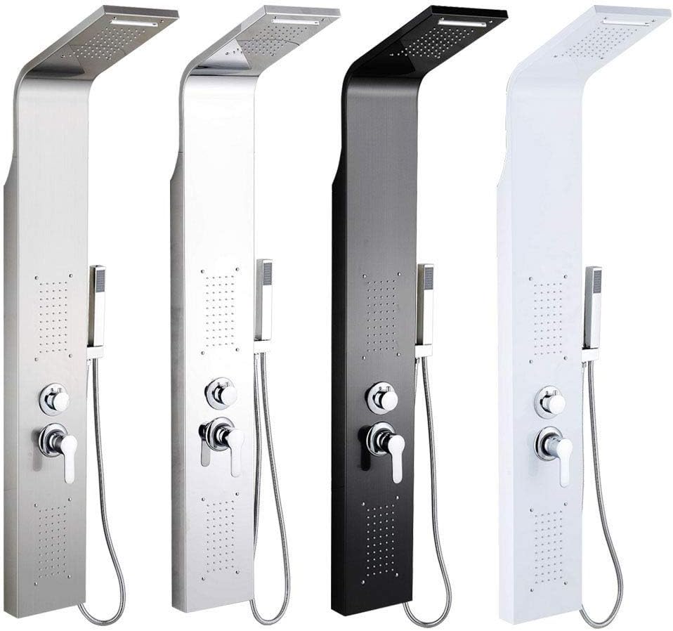 Douchepaneel – Douchepaneel Met Mengkraan – Douchewand – Regendouche – Massagedouche – 5 Functies – 304 Roestvrij Staal – 140 cm Hoog – Wit Gehard Polijstproces