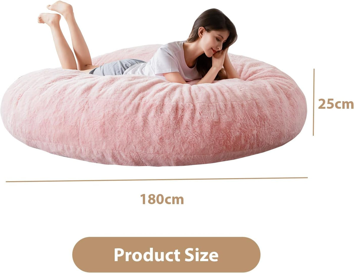 MAXYOYO Bean Bag Bed in Pink Square Chair Sofa with Fluffy Plush Cover and Filling, Ideal for Adults, Couples and Guests, Large Size, 180 x 180 cm