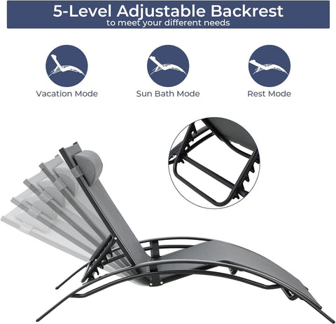 Ligstoel - Tuinligstoel - Ligbed - Ligbeddenset - met Bijzettafel - Kussens - Stapelbare - Verstelbaar -  Weerbestendig - voor Tuin - Zwembad - Strand - Aluminium - 64 x 153 x 83.5 cm Ligstoel - 46 x 35 x 28.3 cm - Grijs