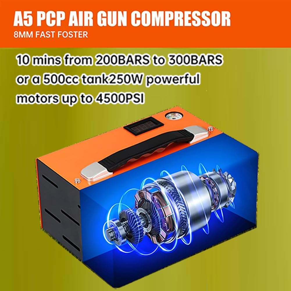 300 W PCP Hogedrukluchtcompressor, 30 MPa/300 Bar/4500 PSI draagbare PCP luchtcompressor, hogedrukluchtpomp, handmatige uitschakeling, compressor, luchtpomp voor opblaasfles, PCP-inflator