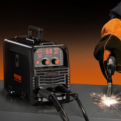 VEVOR MIG Welding Machine, 130A Synergistic MIG Welding Machine, 3-in-1 Flux Core MIG/MMA/Lift TIG Multiprocess Laser, with IGBT Inverter Technology and Digital Display Screen