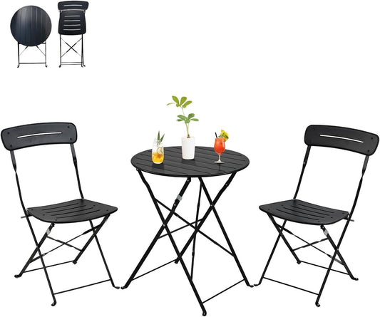 Grand patio Bistrotafel met 2 stoelen, balkonmeubelset, 3-delig, terrasmeubels, weerbestendig, bistroset, balkon, tuin, meubelset voor klein balkon (zwart)