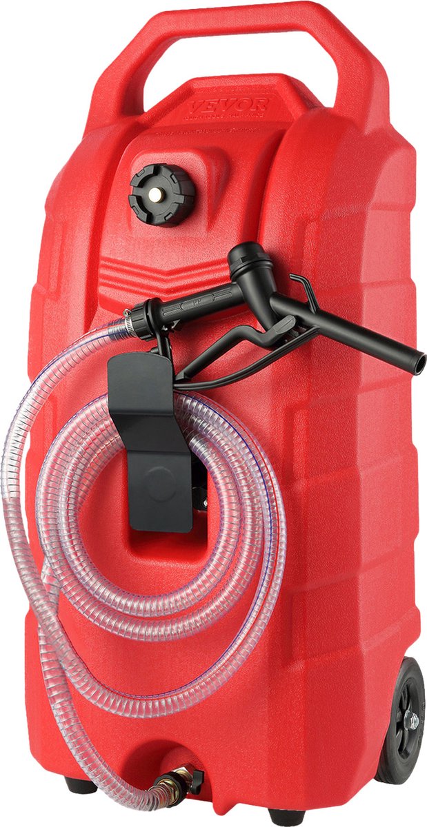 Draagbare Brandstofcontainer - 16 Gallon - 6 Inch Rubberen Wielen - Metaaldraadslang - Anti-lekkage Kogelkraan - Geschikt voor Benzine - Diesel - Smeerolie - Ideaal voor Vrachtwagens - Motorfietsen - Grasmaaiers