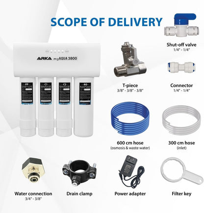 ARKA myAQUA 3800 Osmosis System, 3800 L/Day, Removes 99% Harmful Substances, Salts and Bacteria, Water Filter and Softening System, Smart Complete Set for Household and Aquarium - QUORE
