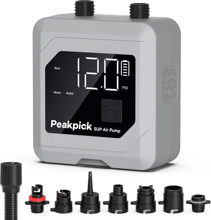 20PSI Elektrische peddelboardpomp, oplaadbare batterij, intelligente tweetraps inflatie en deflatie, auto-off SUP-luchtpomp voor stand-up paddleboards, surfvlieger, tent, matras