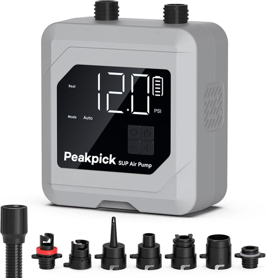20PSI Elektrische peddelboardpomp, oplaadbare batterij, intelligente tweetraps inflatie en deflatie, auto-off SUP-luchtpomp voor stand-up paddleboards, surfvlieger, tent, matras
