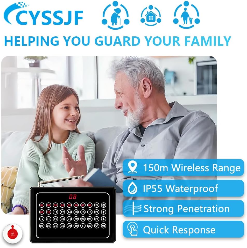 Ober Bellen Systeem Draadloze Verpleegkundige Calling Systeem Caregiver Pager Restaurant Bellen Systeem voor Restaurant Ziekenhuis Kliniek Verpleeghuis 1 Ontvanger 10 Waterdichte Oproep Knoppen