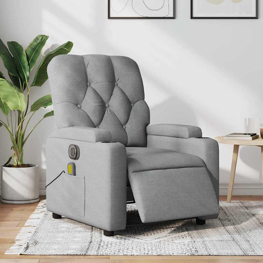Elektrische Relaxstoel – Relaxfauteuil – Sta-op Stoel – Massagestoel – Ligstoel – 6 Massagepunten – Bekerhouder – Lichtgrijze Stof – Trillingsfunctie – Comfortabele Zitting – Stabiel Frame