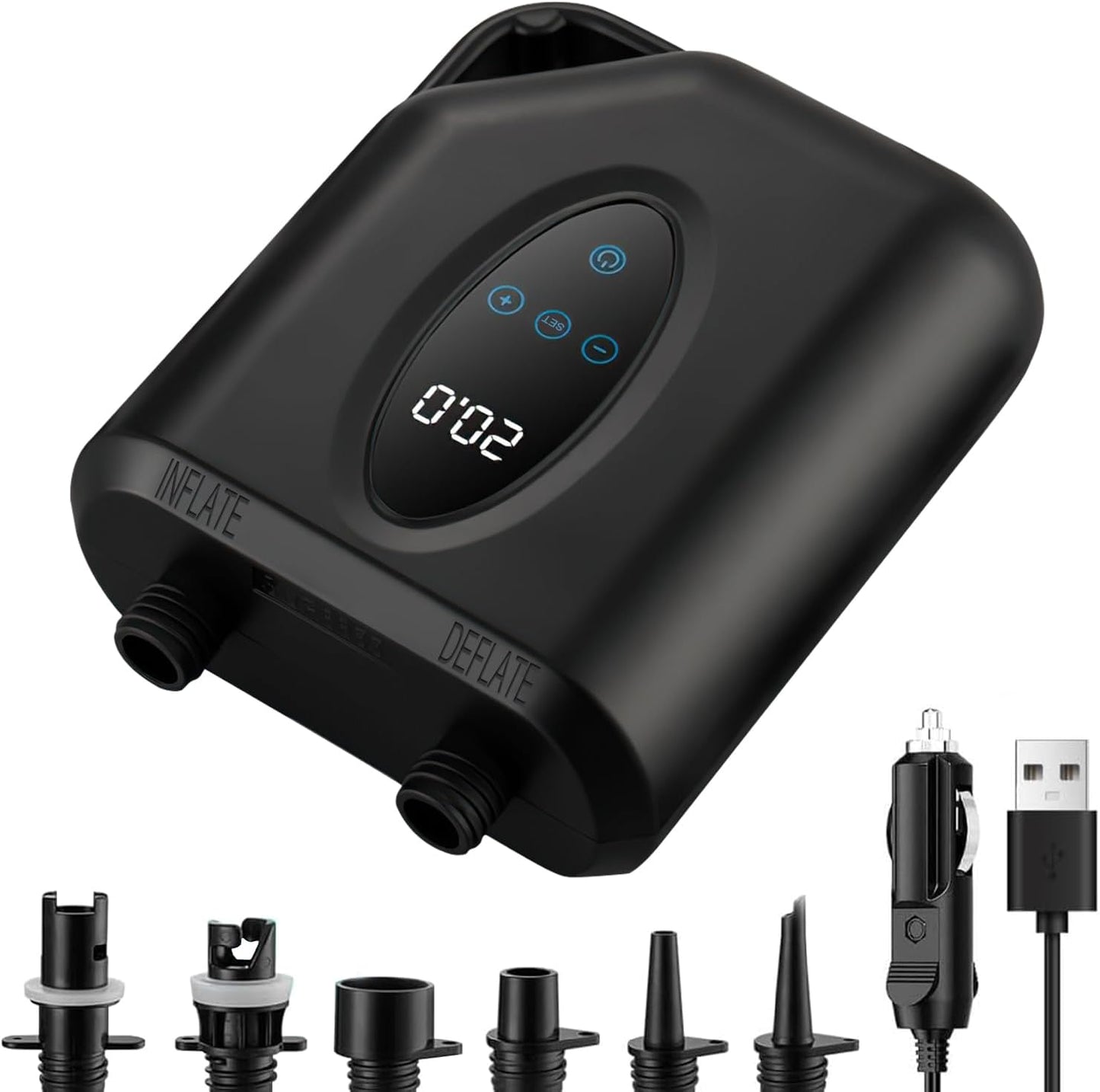 OBEST Elektrische SUP-pomp, 20 psi, draadloze hogedrukluchtpomp, tweetraps opblazen/leegloop, automatische uitschakelfunctie, geschikt voor kajaks, matras, watersport