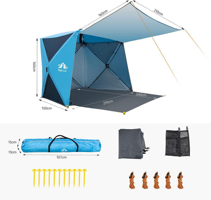 Night Cat Pop Up Beach Tent for 4 People: Beach Shade Sunshade for Family Picnic Hiking Camping UPF50+ UV Protection