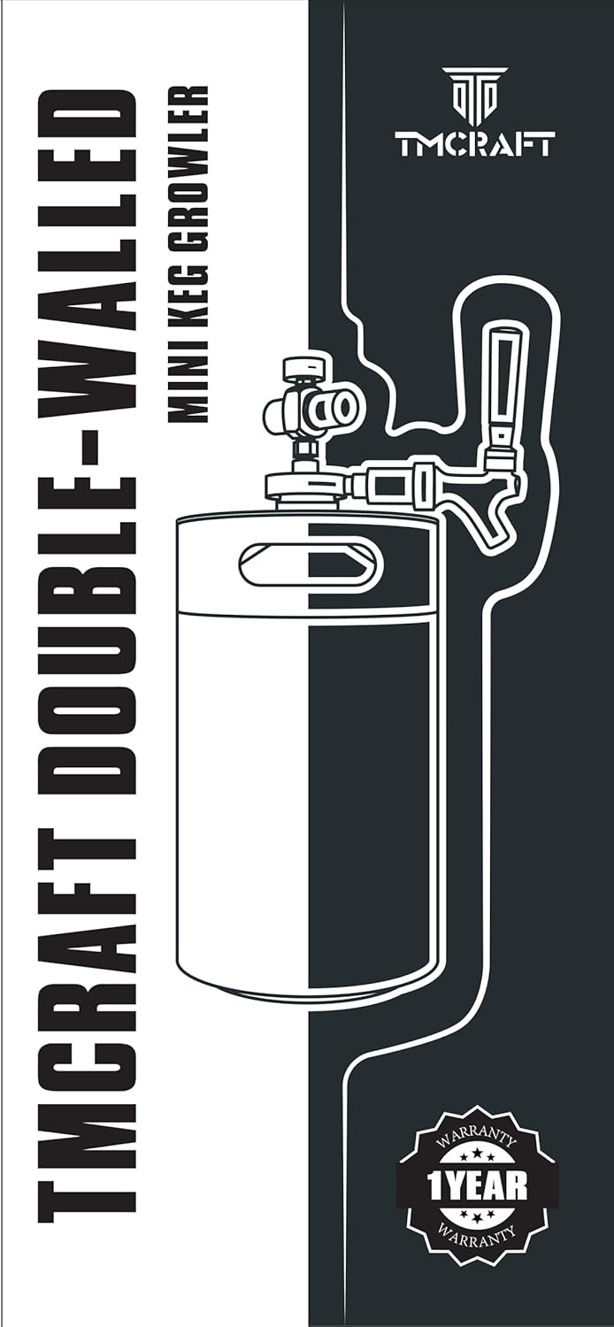 TMCRAFT 120 oz Dubbelwandige Mini Keg Growler, Drukgereguleerd Thuis Bierdispenser Systeem met Verwijderbare Tap en Regulator, Houdt Versheid en Koolzuur voor Craft Beer Draft/Homebrew