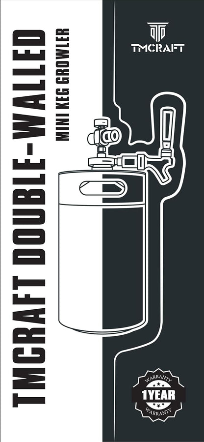 TMCRAFT 120 oz Dubbelwandige Mini Keg Growler, Drukgereguleerd Thuis Bierdispenser Systeem met Verwijderbare Tap en Regulator, Houdt Versheid en Koolzuur voor Craft Beer Draft/Homebrew